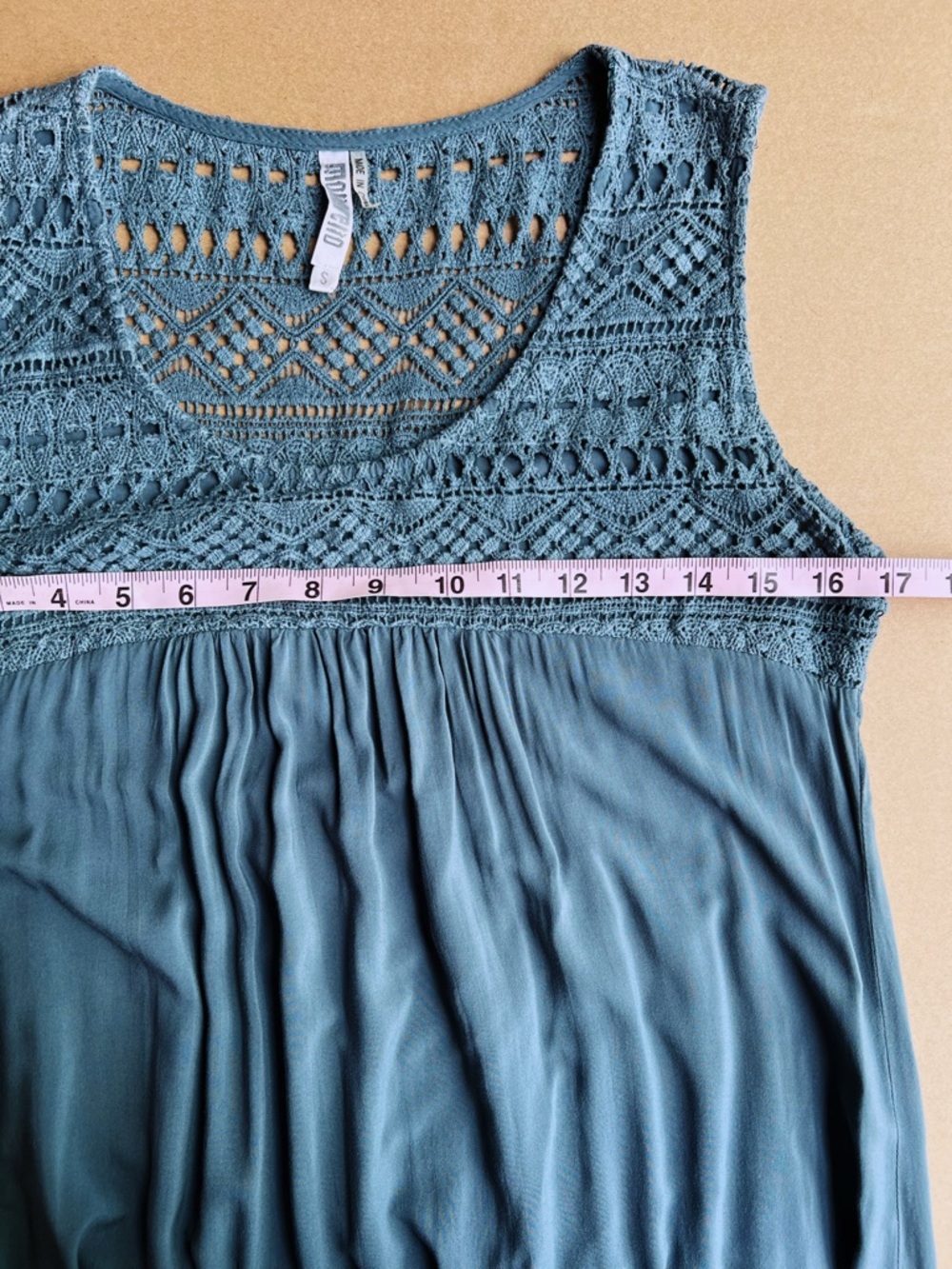 Monoreno Lace Crochet Boho Mini Dress Blue Sleeveless Flowy Size S - Picture 7 of 9